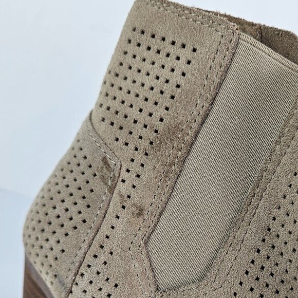 Toms Majorca Perforated Suede Peep Toe Boot Stucco (Tan) 7.5 10004963 - Picture 2 of 12